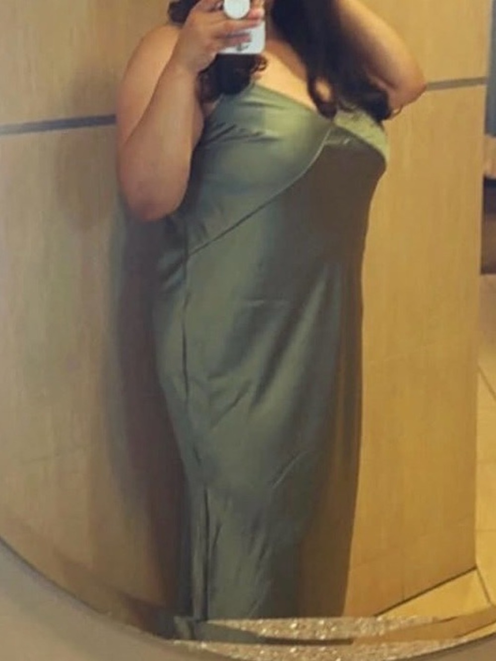 Time and Tru Olive Strapless Maxi Dress